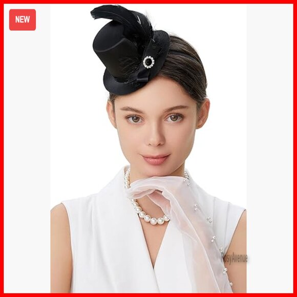 Mini Top Hat Fascinator Headband with Feathers for Derby Tea Party main image 5